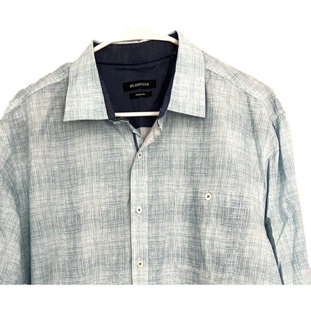 Bugatchi Shirt Mens XL Blue Shaped Fit Long Sleeve Button Up Textured Cotton EUC